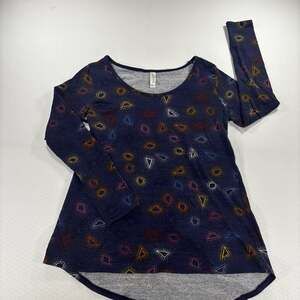 LuLaRoe Lynnae Women's Size Small Long Sleeve Tunic Top Navy Blue Geometric